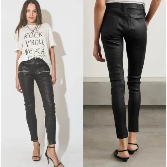 Anine Bing sz 36‎ or 6 black zipper 100% leather pants NWT - Picture 1 of 10